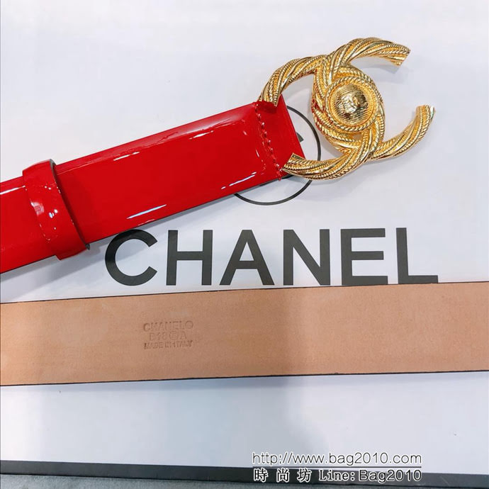 CHANEL香奈兒 18新款 30mm精品 進口皮漆皮面料 樹膏底妖帶 網紅同款腰帶 紅色腰帶  xfp1162